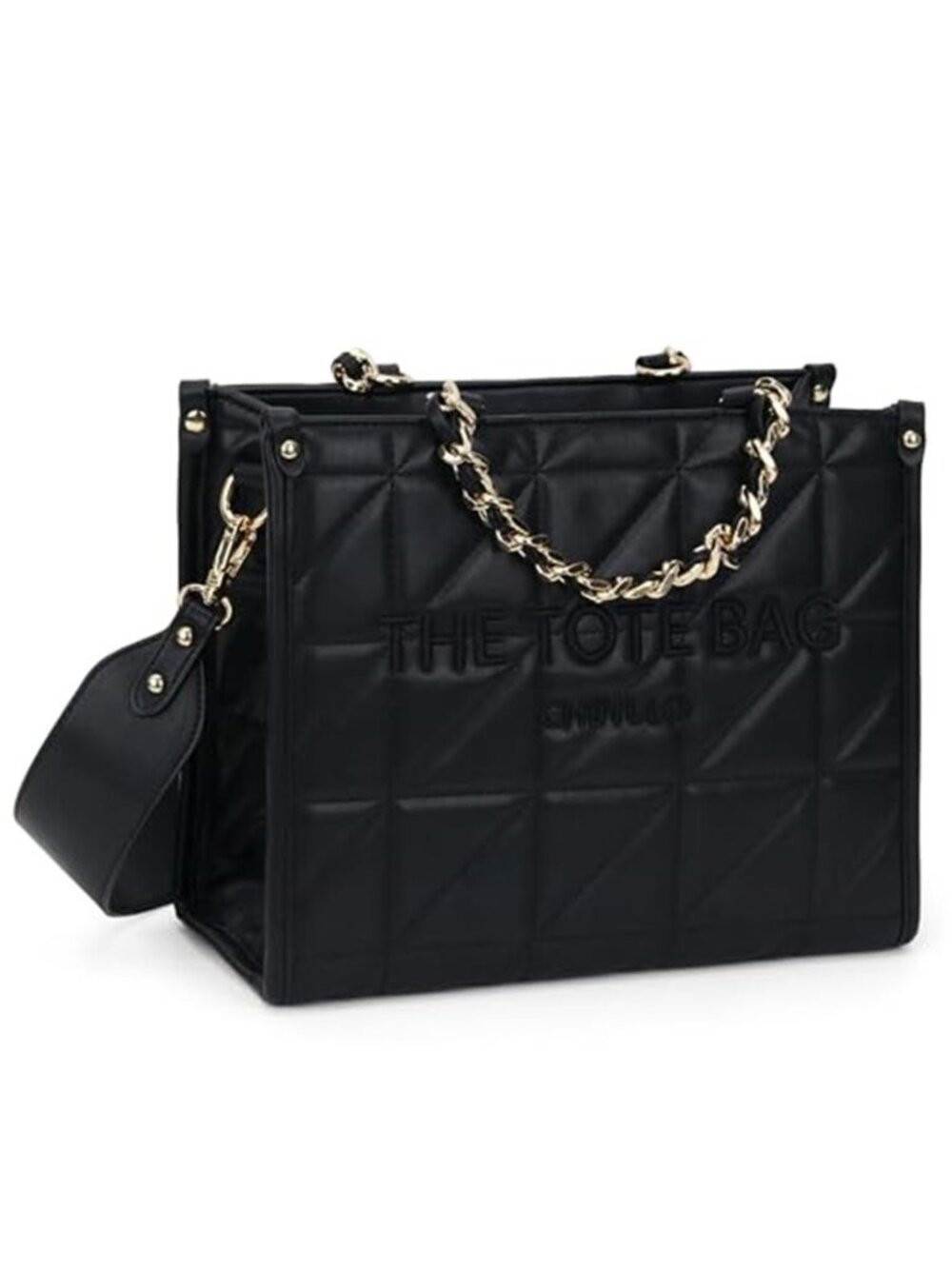 Large Black Quilted Leather Tote Bag Women Top Handle Satchel Shoulder Purse New